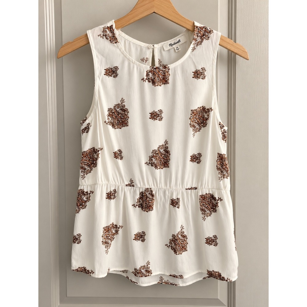 Madewell Floating Paisley Peplum Tank Top XS NWT Cream Brown $85